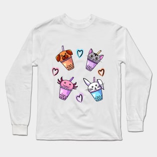 Cute Bubble Tea Animals Long Sleeve T-Shirt